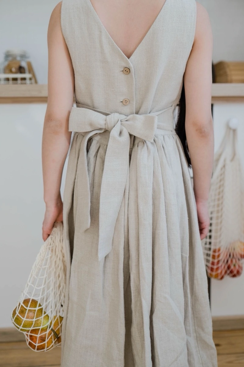 Vestido lino natural con moño